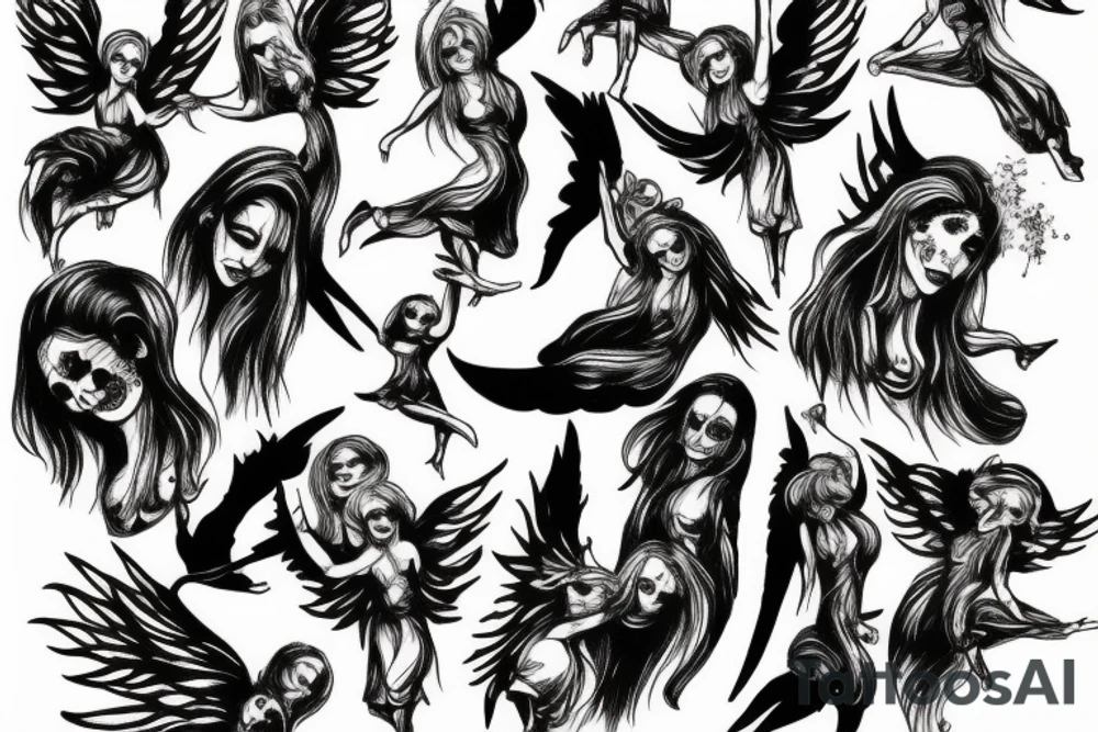 Angels dancing around a dead devil tattoo idea