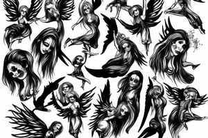 Angels dancing around a dead devil tattoo idea