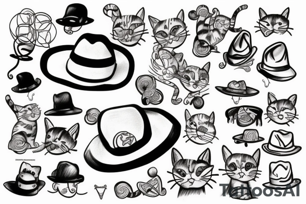 cat wearing a hat tattoo idea