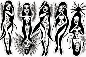 3 Angels dancing around a dead devil tattoo idea