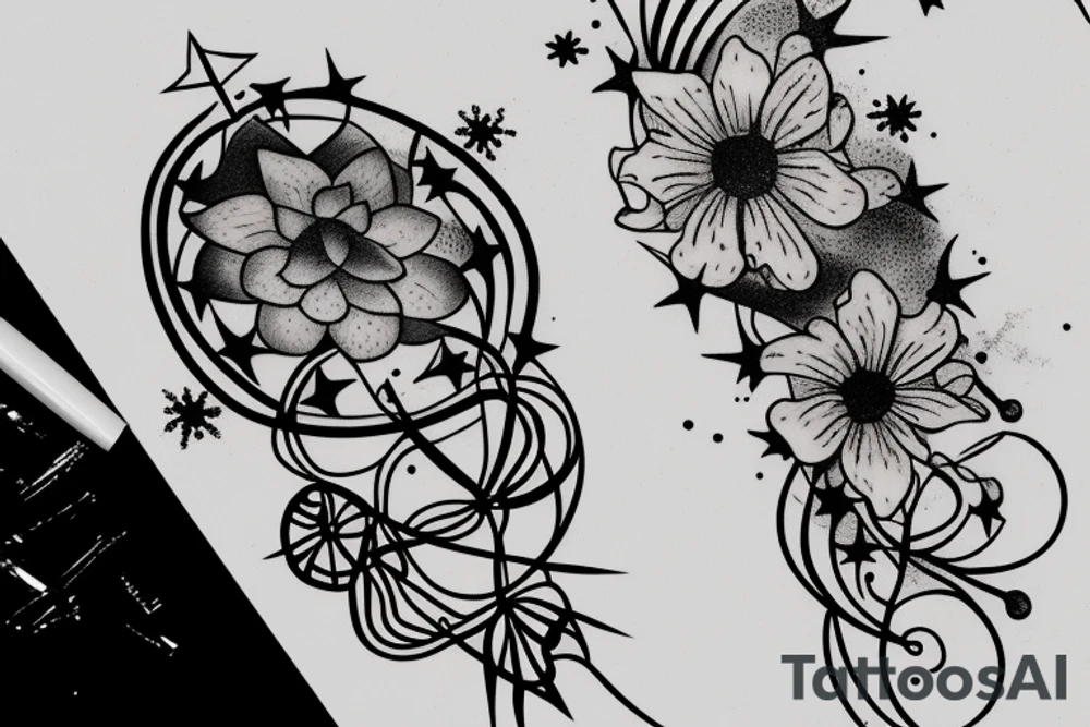 space, constellations, stars, flower (thale cress) tattoo idea