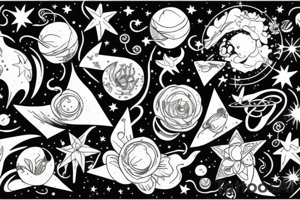 space, constellations, stars, flower (thale cress) tattoo idea