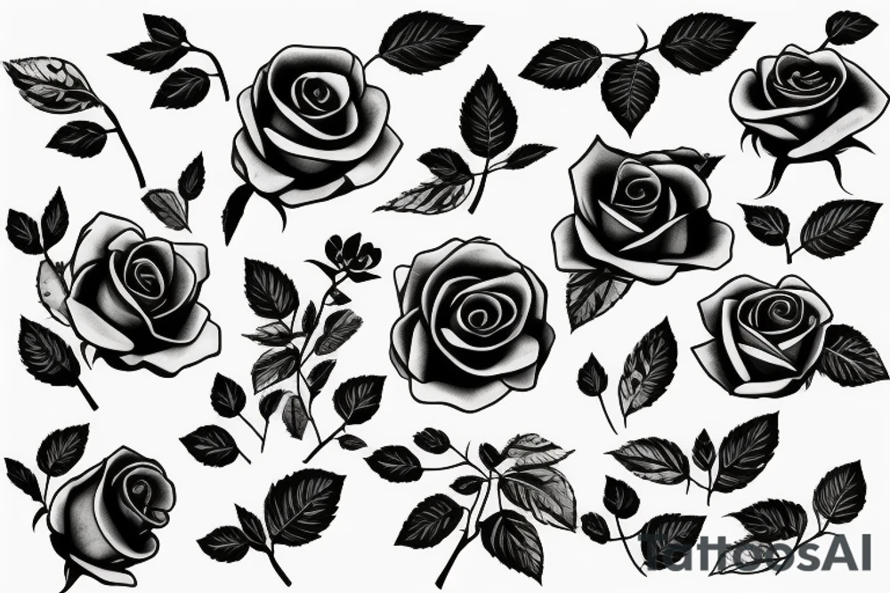 4 roses on stem with leaves tattoo idea