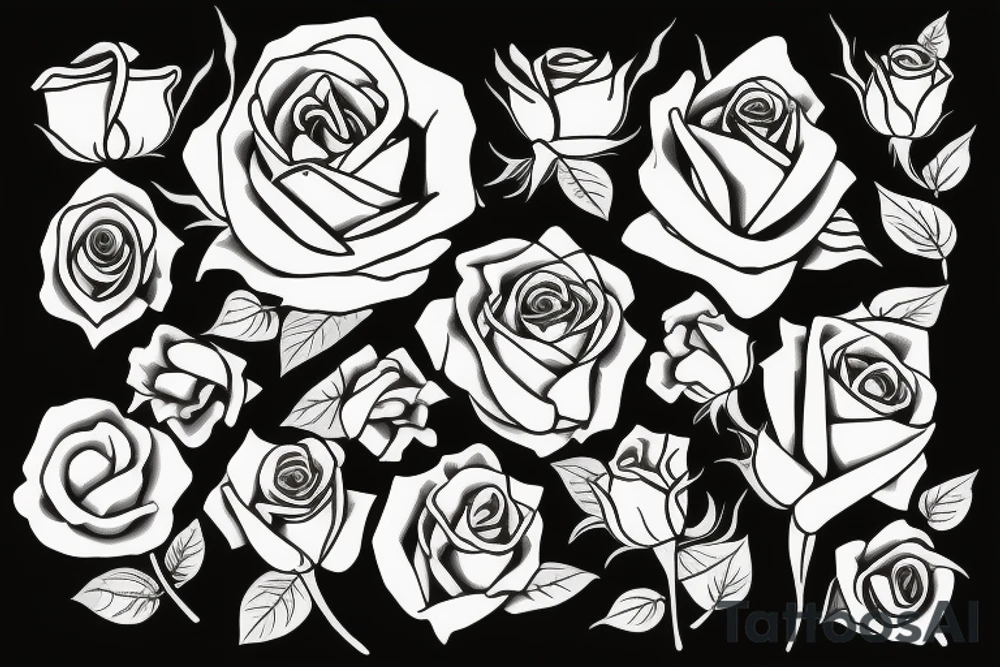4 roses on stem with leaves tattoo idea