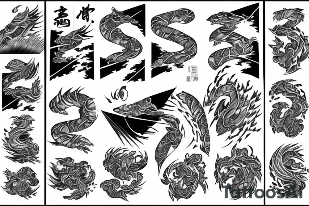 kaizen japanese writings with lightnings tattoo idea