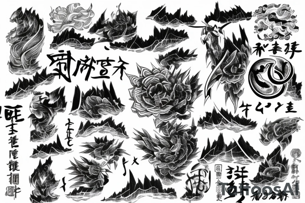 kaizen japanese writings with lightnings tattoo idea