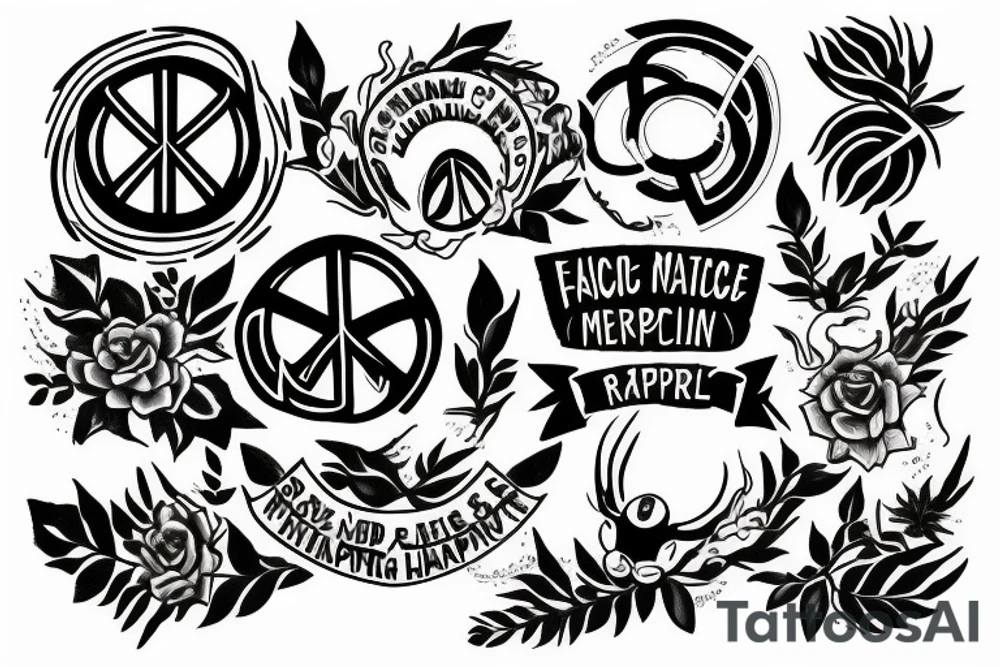 Tattoo around forearm, nature, travelling, success, peace of mind, happiness tattoo idea