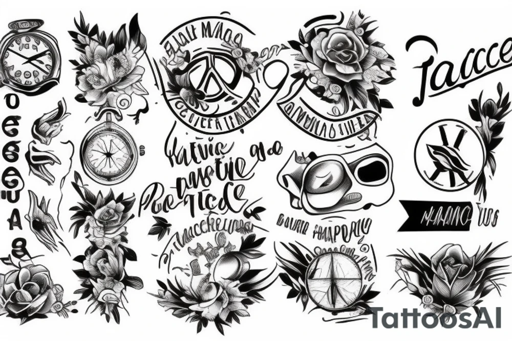 Tattoo around forearm, nature, travelling, success, peace of mind, happiness tattoo idea