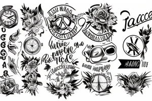Tattoo around forearm, nature, travelling, success, peace of mind, happiness tattoo idea
