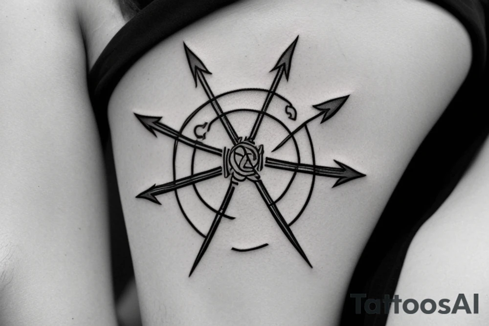 Jerusalem cross with two arrows underneath tattoo idea