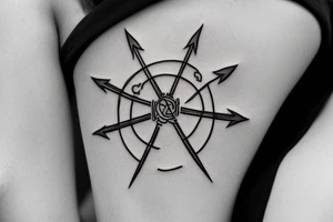 Jerusalem cross with two arrows underneath tattoo idea