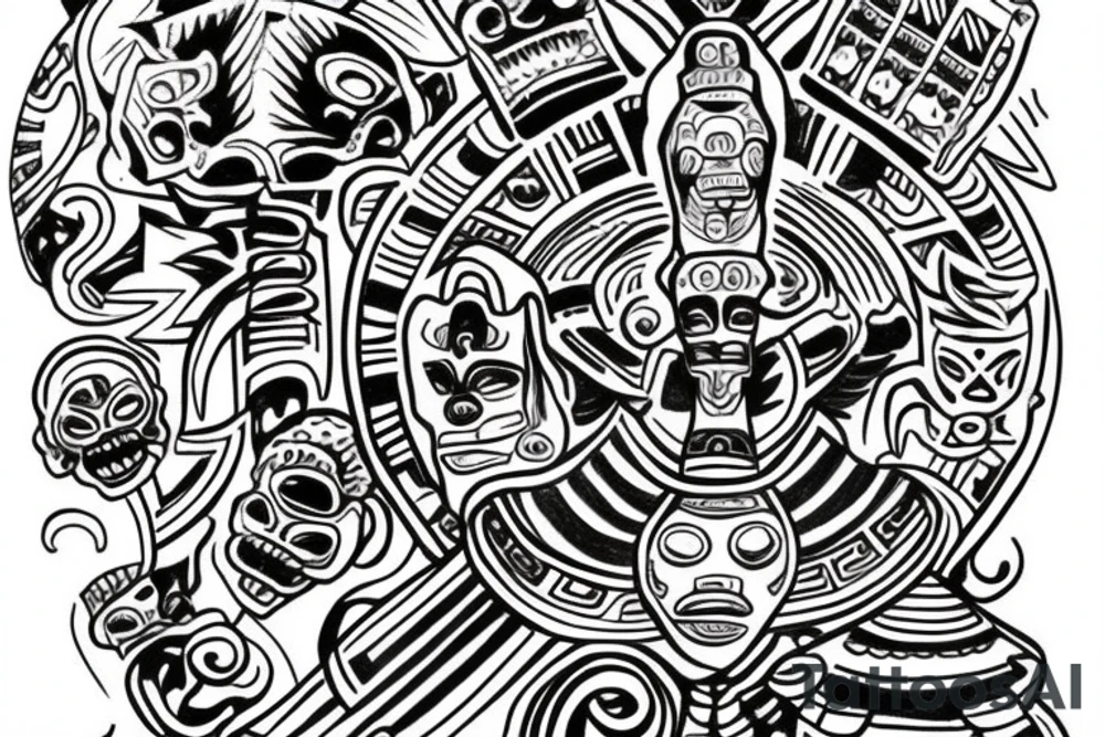 Mayan totem with aliens tattoo idea