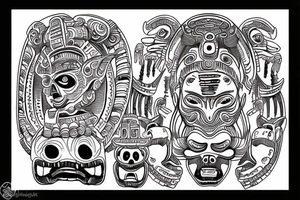 Mayan totem with aliens tattoo idea