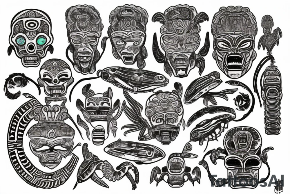 Mayan totem with aliens tattoo idea