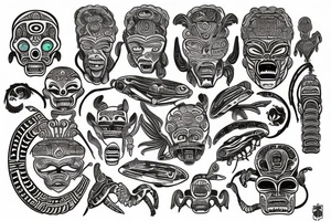 Mayan totem with aliens tattoo idea