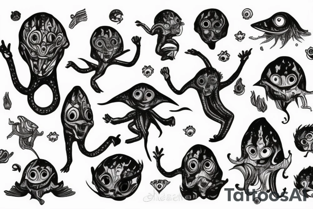 Dancing psychedelic alien tattoo idea