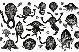 Dancing psychedelic alien tattoo idea