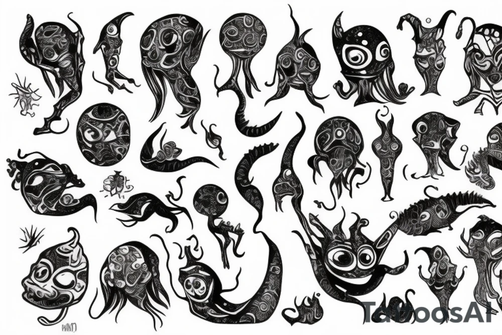 Dancing psychedelic alien tattoo idea