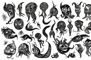 Dancing psychedelic alien tattoo idea