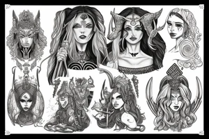 Powerful female deities, norse mtyhologi, greek mytology, valkyrie, persephone, freya, tattoo idea