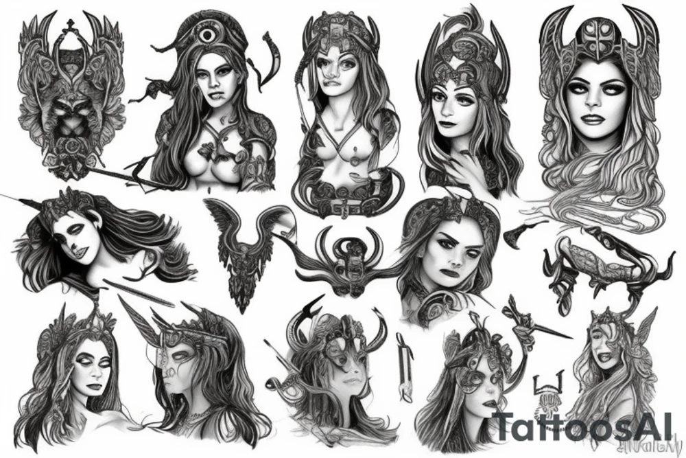 Powerful female deities, norse mtyhologi, greek mytology, valkyrie, persephone, freya, tattoo idea