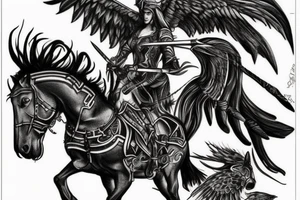 Valkyries on battle horses surrounded by ravens tattoo idea