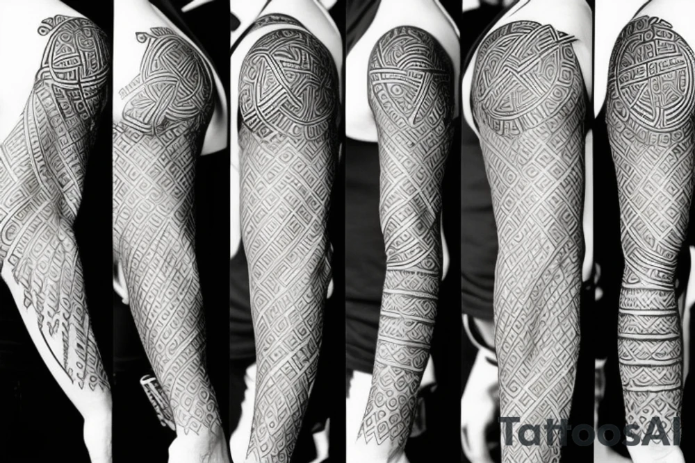 Nordic Runes combined as sacred geometry sleeve tattoo idea
