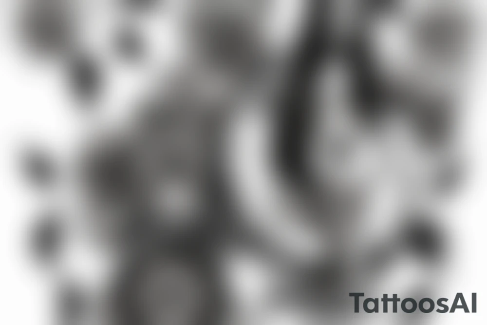 Angel of death with a broken clock surrounded by black roses tattoo idea
