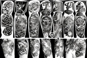 Angel of death with a broken clock surrounded by black roses tattoo idea