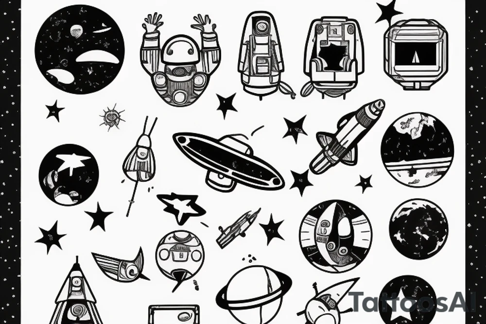 astronaut and satellite tattoo idea