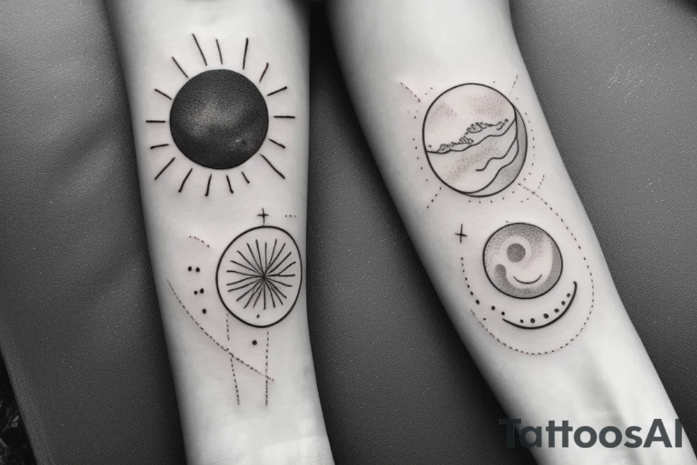 fineline moon and sun tattoo for underboob area tattoo idea