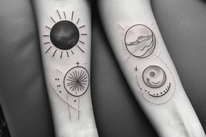 fineline moon and sun tattoo for underboob area tattoo idea