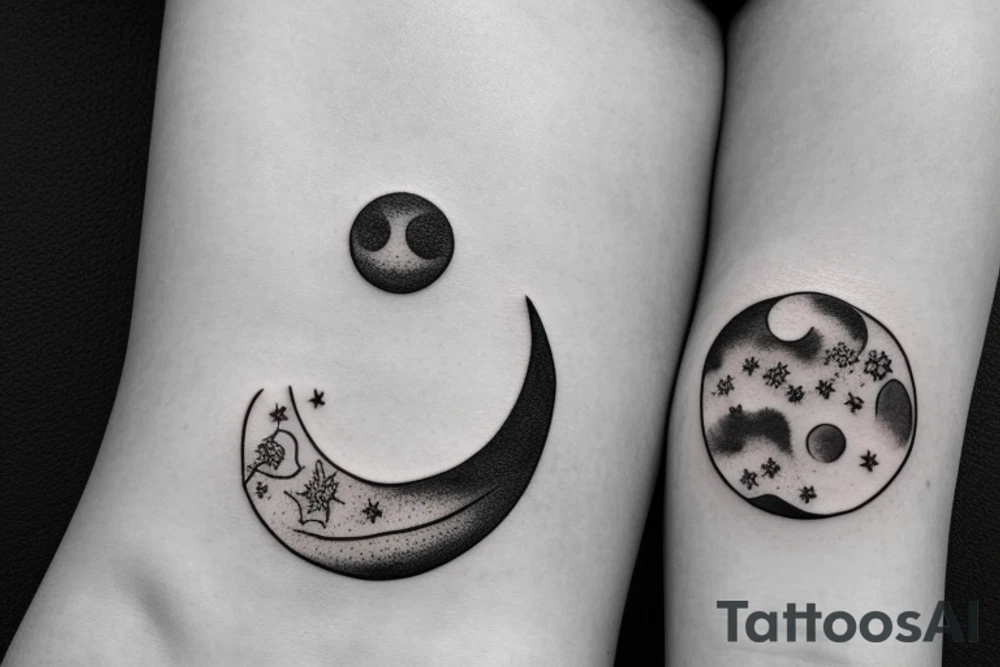 fineline moon and sun tattoo for underboob area tattoo idea
