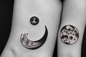 fineline moon and sun tattoo for underboob area tattoo idea
