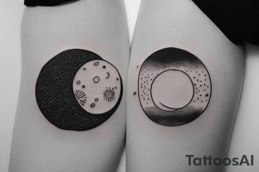 fineline moon and sun tattoo for underboob area tattoo idea