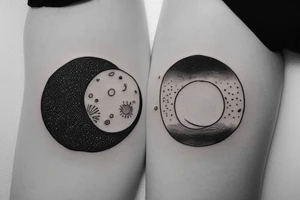 fineline moon and sun tattoo for underboob area tattoo idea