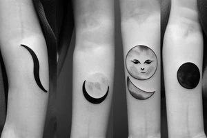 fineline moon and sun tattoo for underboob area tattoo idea