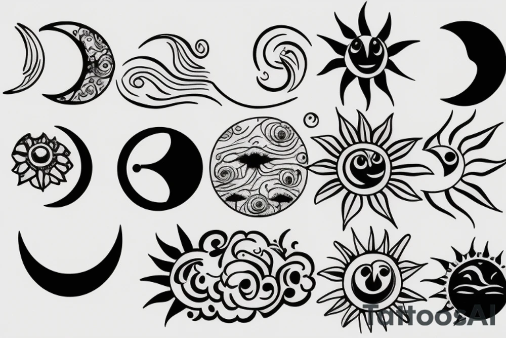fineline moon and sun tattoo for underboob area tattoo idea