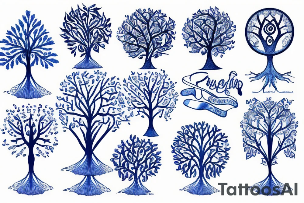 Tree of life in blue colours tattoo idea