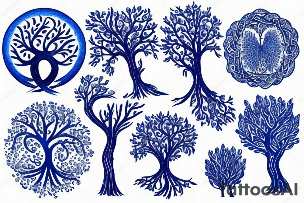 Tree of life in blue colours tattoo idea