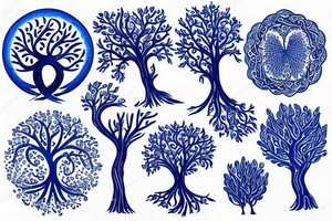 Tree of life in blue colours tattoo idea