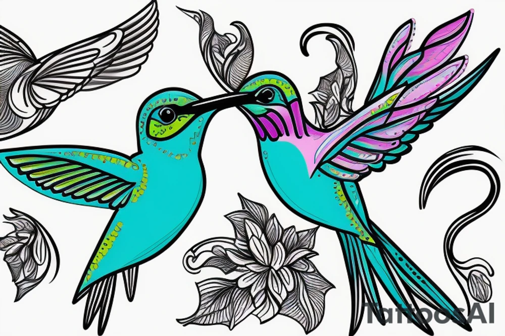 Turquoise abstract hummingbird tattoo idea