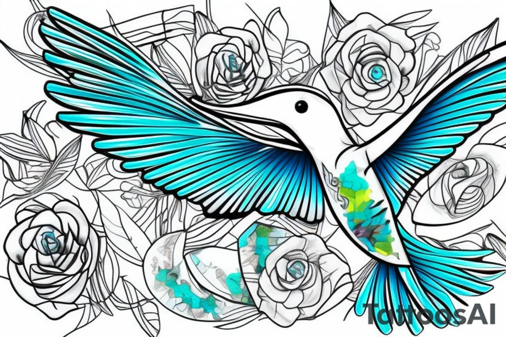 Turquoise abstract hummingbird tattoo idea
