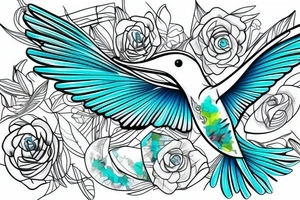 Turquoise abstract hummingbird tattoo idea
