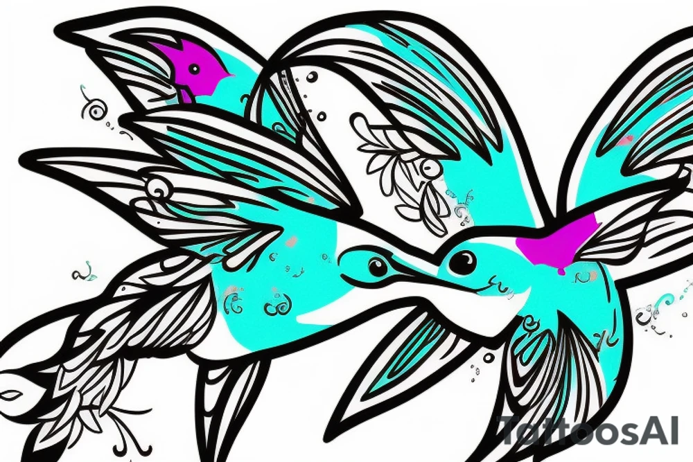 Turquoise abstract hummingbird tattoo idea