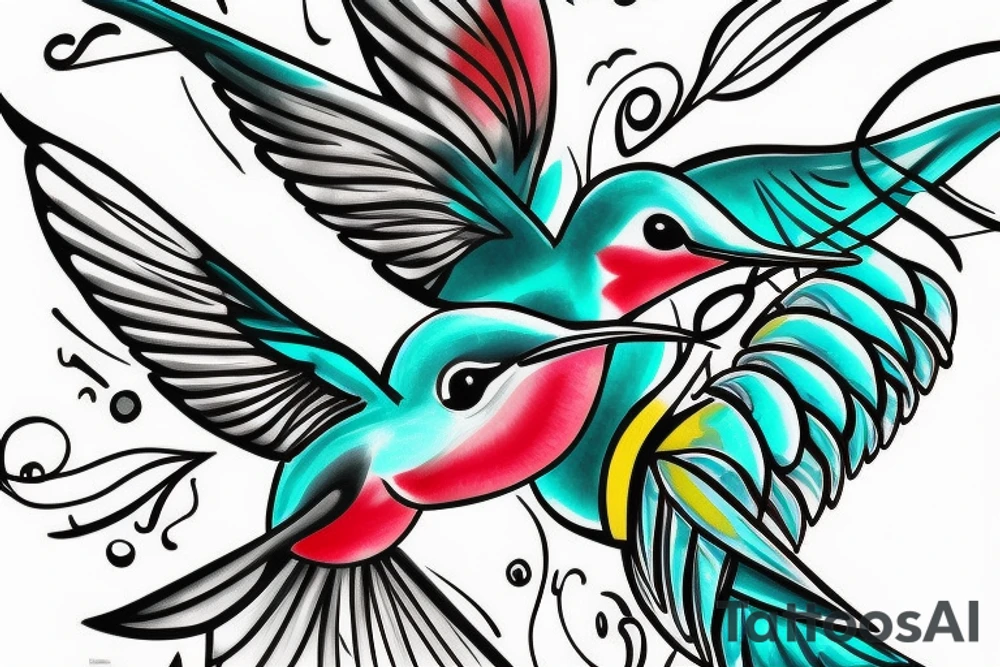 Turquoise abstract hummingbird tattoo idea
