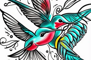 Turquoise abstract hummingbird tattoo idea