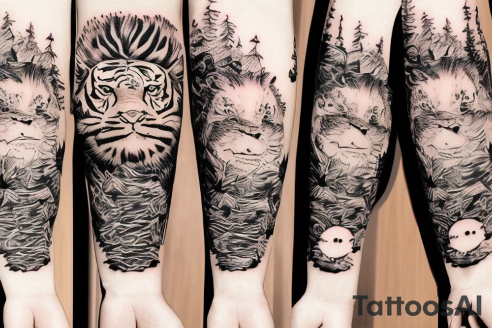 In the big arm tiger under the pine tree tattoo idea