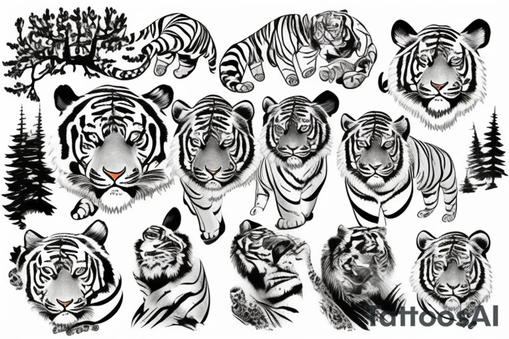 In the big arm tiger under the pine tree tattoo idea