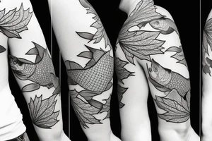 Whole arm Carps flow in the water and stir up waves Maple leaves fall tattoo idea